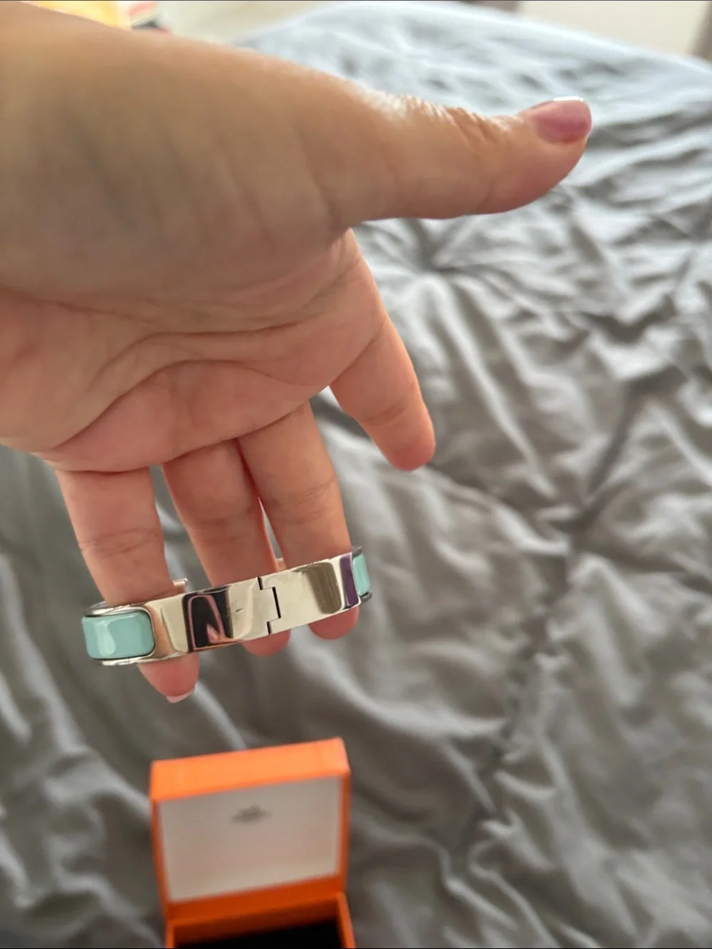 Hermes H Clic Bracelet in Turquoise and Silver